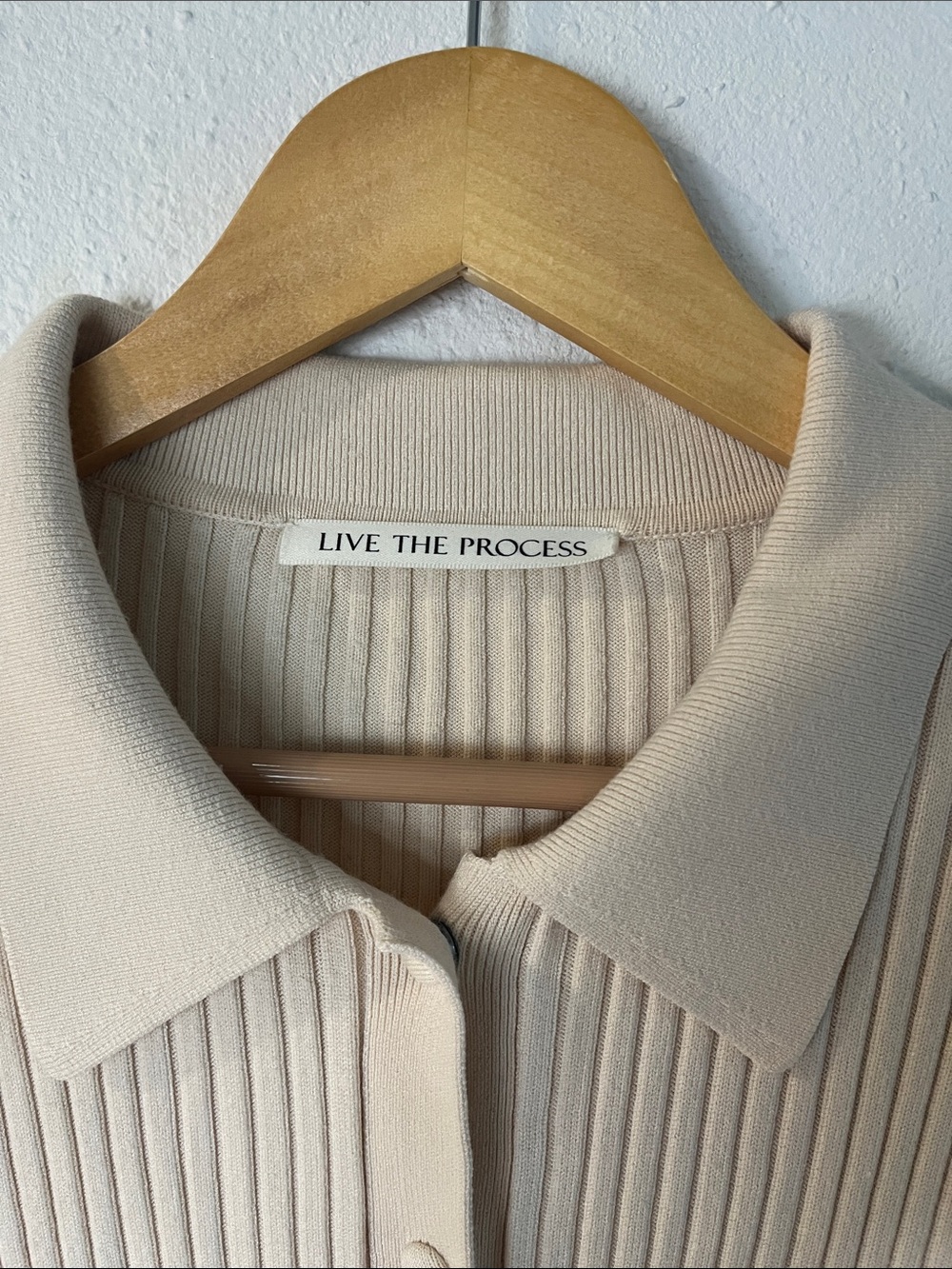 Live The Process Soft Cream Ribbed Button Cardigan - Picture 2 of 4